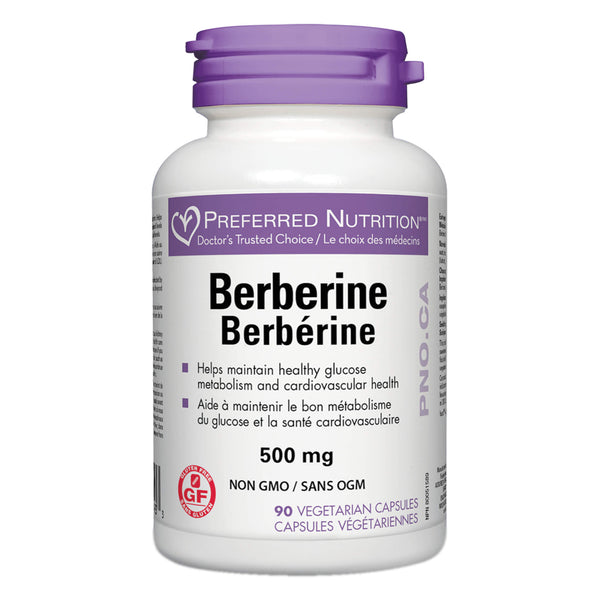 Bottle of PreferredNutrition Berberine 500mg 90VegetableCapsules