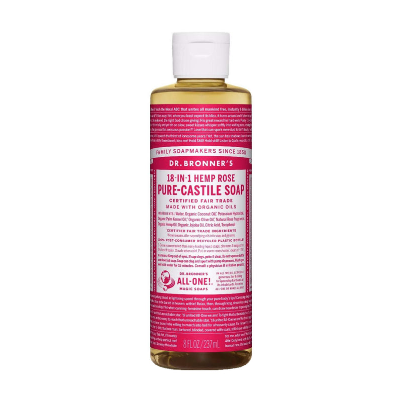Bottle of Dr. Bronner's Pure Castile Liquid Soap Rose 8 Ounces
