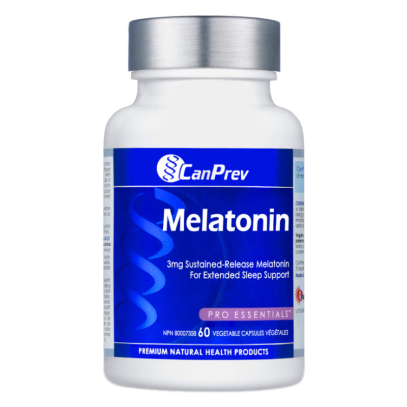 Bottle of CanPrev Melatonin SustainedRelease 3mg 60VegetableCapsules