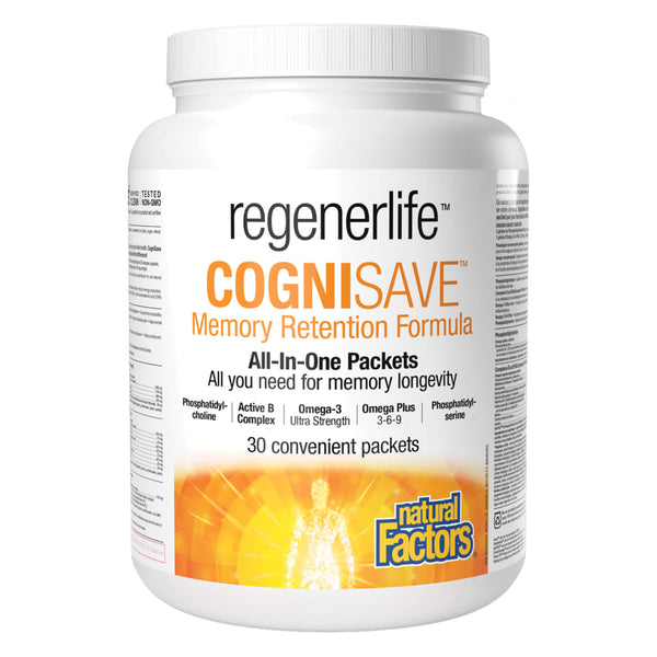 Bottle of NaturalFactors RegenerLife CogniSave 30All-In-OnePackets 
