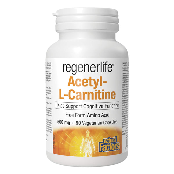 Bottle of NaturalFactors Regenerlife Acetyl-L-Carnitine 500mg 90VegetarianCapsules