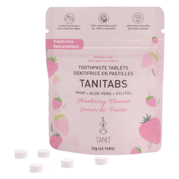 TANIT TanitabsToothpasteTablets StrawberryFlavour CompostablePouch 22g(62Tabs)