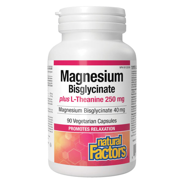 NaturalFactors MagnesiumBisglycinate 40mg PlusL-Theanine 250mg 90VegetarianCapsules
