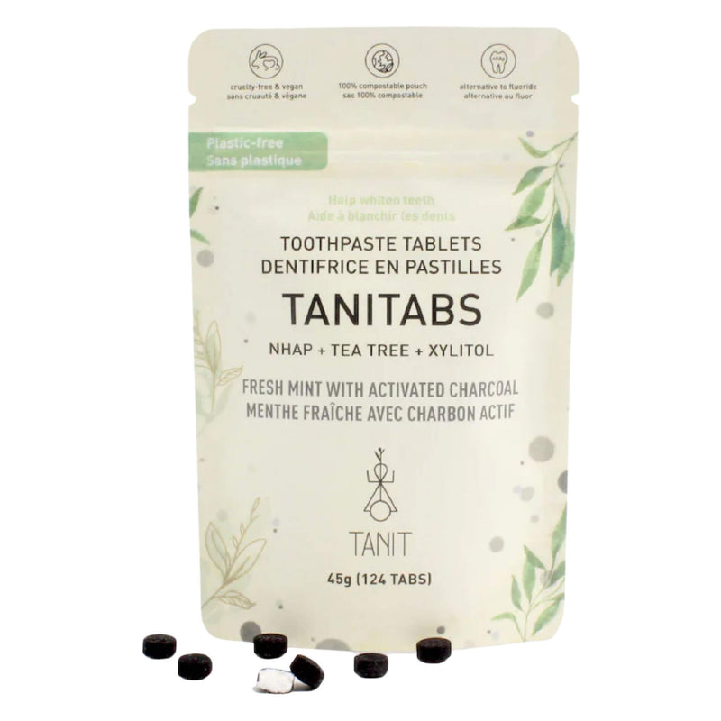 TANIT TanitabsToothpasteTablets FreshMintWithActivatedCharcoal CompostablePouch 45g(124Tabs)