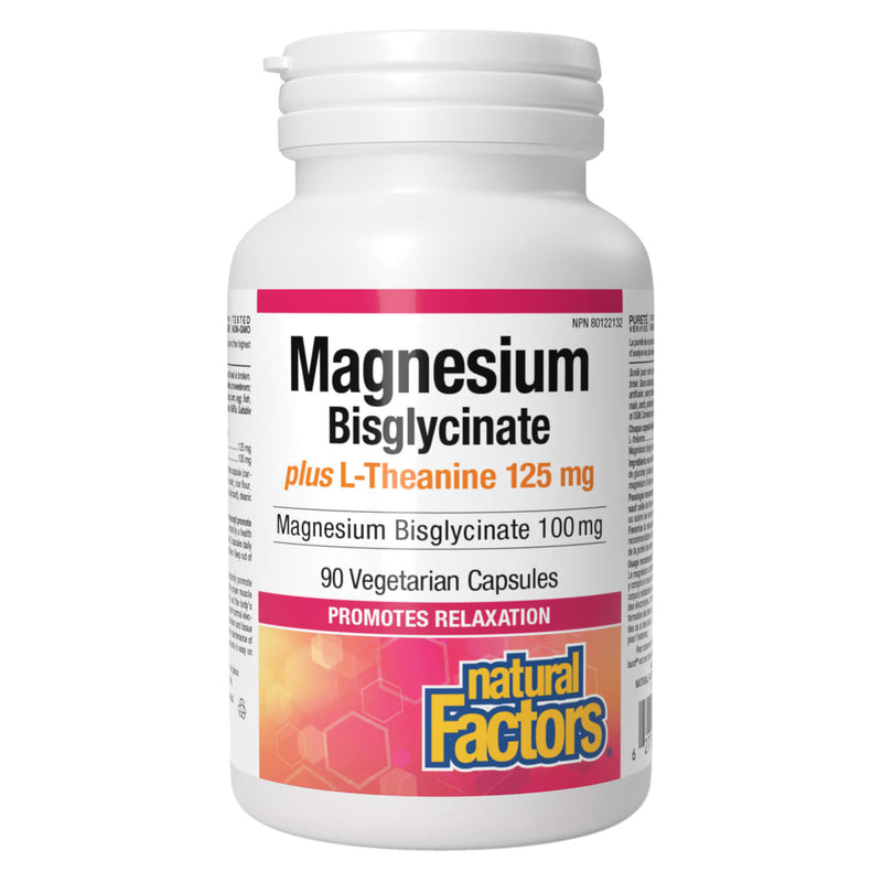 NaturalFactors MagnesiumBisglycinate 100mg PlusL-Theanine 125mg 90VegetarianCapsules