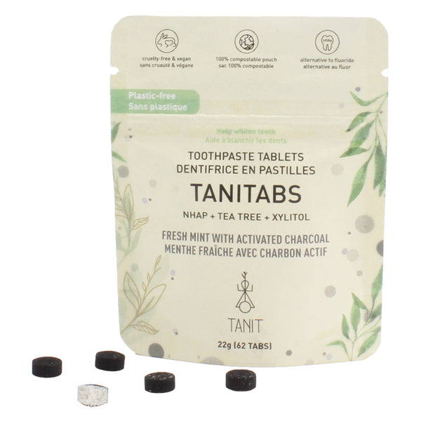 TANIT TanitabsToothpasteTablets FreshMintWithActivatedCharcoal CompostablePouch 22g(62Tabs)