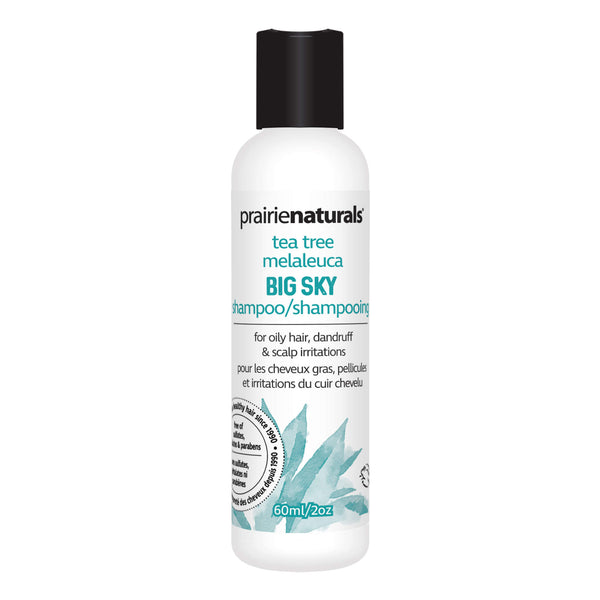 Bottle of PrairieNaturals Shampoo BigSkyTeaTreeMedicinal Trial/Travel Size 60ml