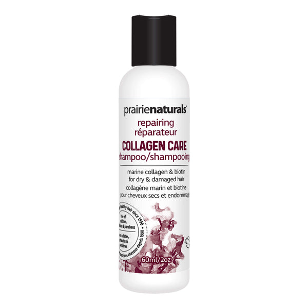 Bottle of PrairieNaturals Shampoo CollagenCare MarineCollagen&BiotinRepair Trial/Travel Size 60ml