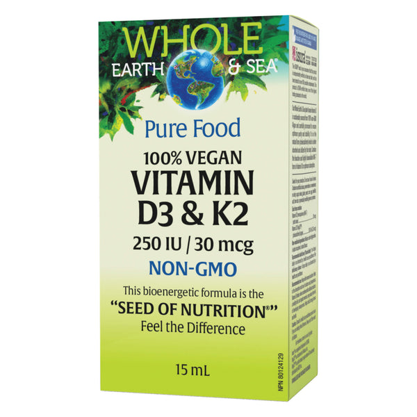 Box of WholeEarth&Sea 100%Vegan VitaminD3&K2 250IU/30mcg 15ml
