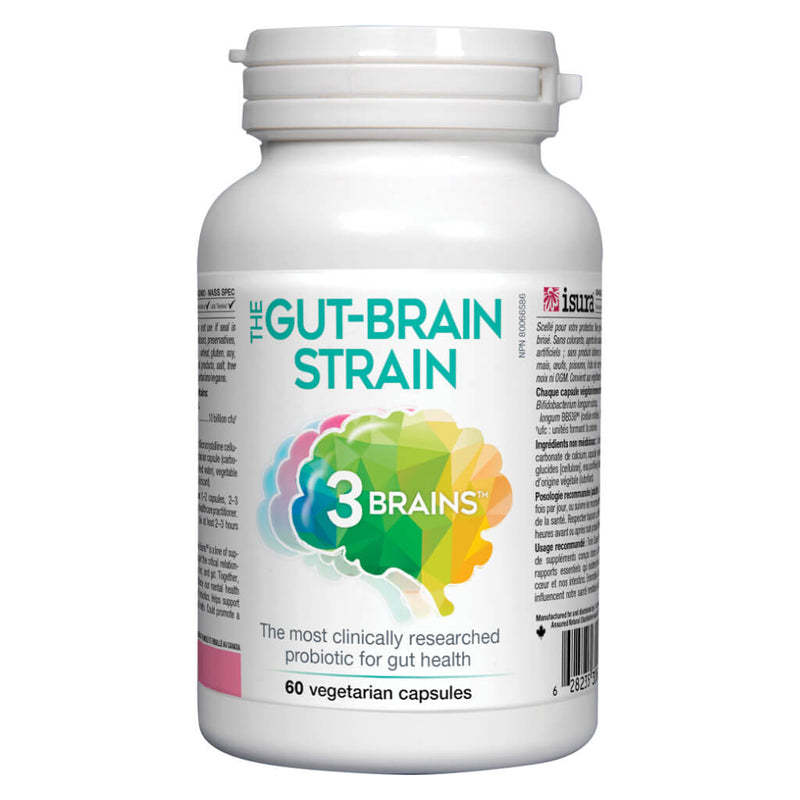 Bottle of 3 Brains The Gut-Brain Strain 60 Vegetarian Capsules