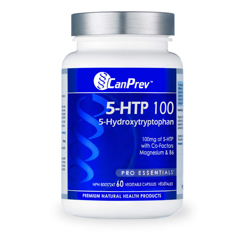 Bottle of CanPrev 5-HTP 100 with B6 & Magnesium 60 Vegetable Capsules