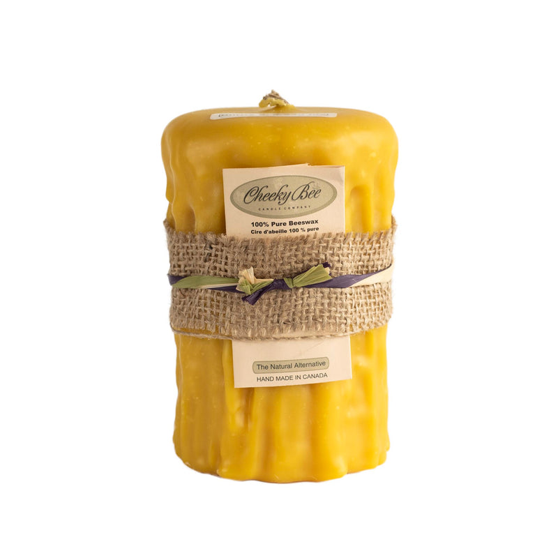 #6 Signature Dripped Pillar Beeswax Candle (Gold, 3.5x5 inches)
