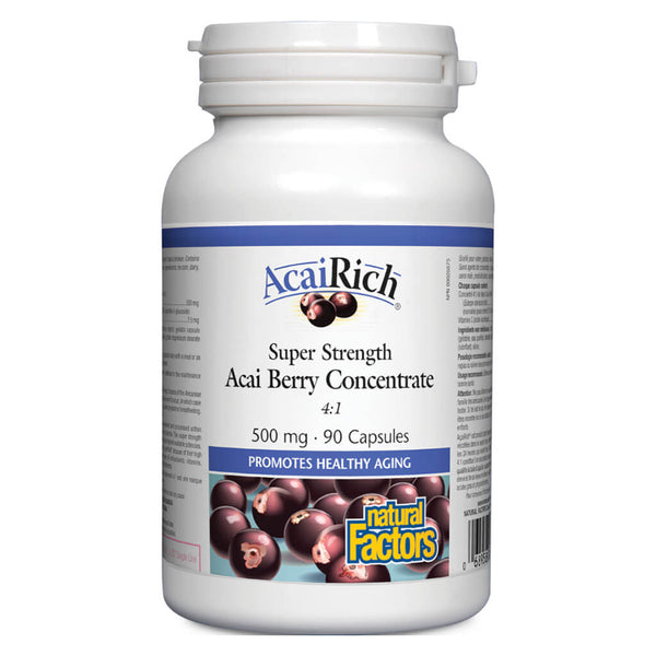 Bottle of AcaiRich Super Strength Acai Berry Concentrate 500 mg 90 Capsules