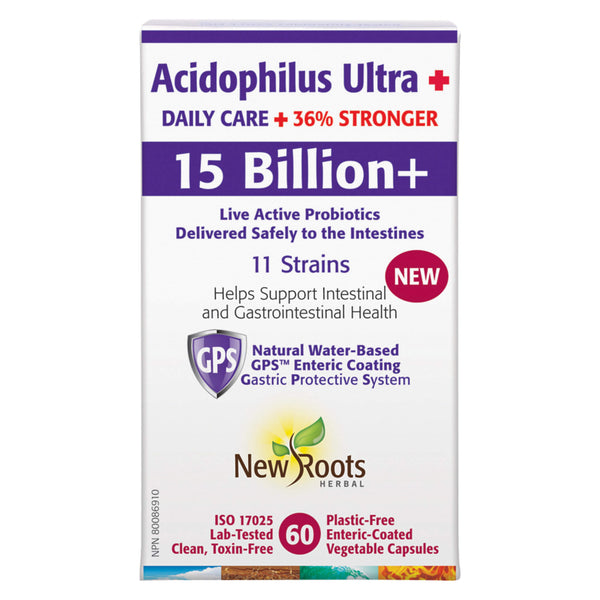 NewRoots Acidophilus 15Billion+ 60PlasticFreeEnteric-CoatedVegetableCapsules