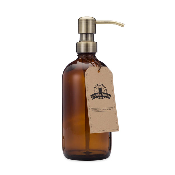 Jaramazing Amber Glass Bottle for Soap and Lotion with Brass Pump