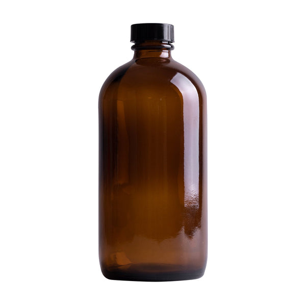 Earth's Aromatique - Amber Glass Round Bottle w/ Black Lid 16oz | Kolya Naturals, Canada