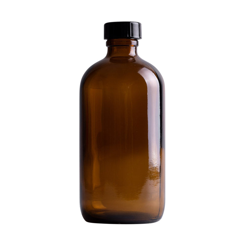 Earth's Aromatique - Amber Glass Round Bottle w/ Black Lid 8oz | Kolya Naturals, Canada