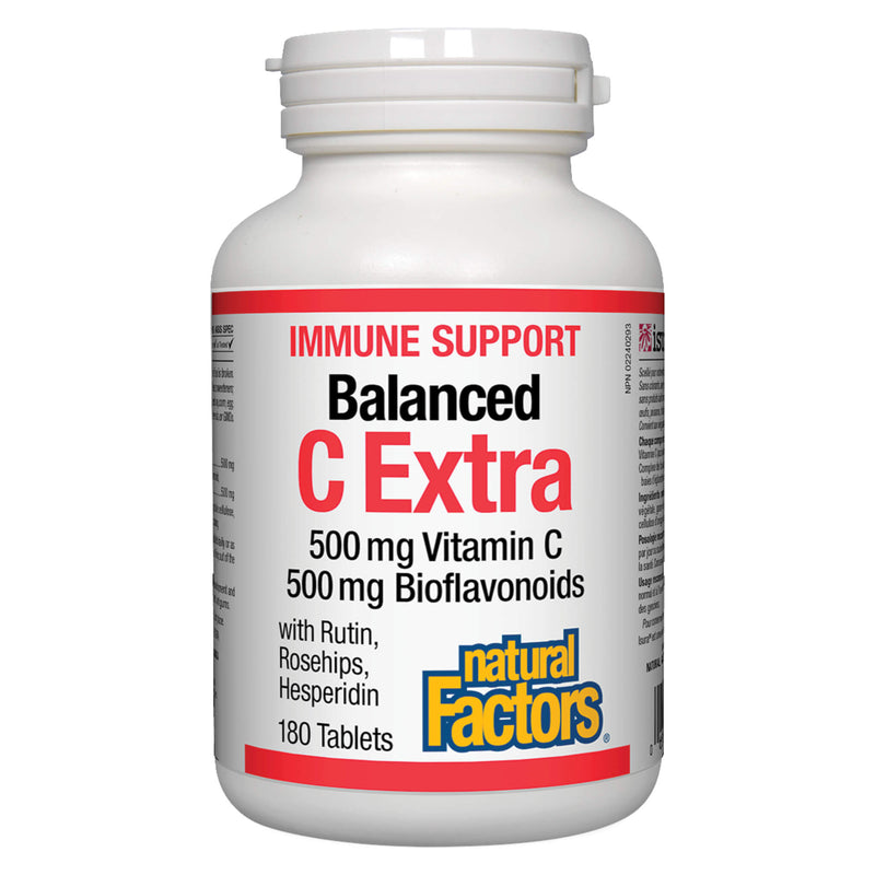 Natural Factors Balanced C Extra 500mg w/500mg Bioflavonoids 180 Tablets | Optimum Health Vitamins, Canada