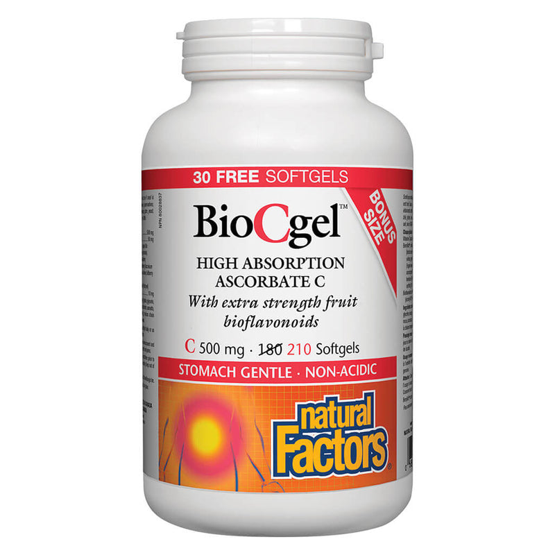 Bottle of Bio C Gel 500 mg 210 Softgels Bonus Bottle