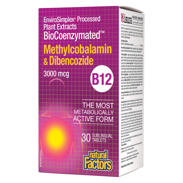 NaturalFactors B12 BioCoenzymated Methylcobalamin&Dibencozide 3000mcg 30SublingualTablets