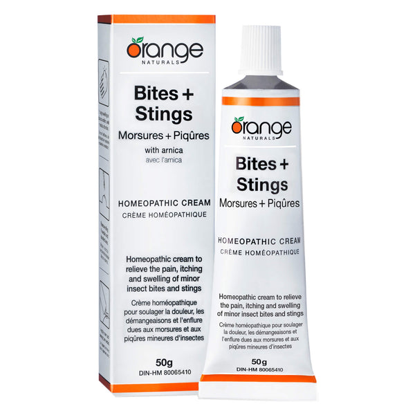 Box and Tube of Orange Naturals Bites + Stings Cream with Arnica 50 Grams