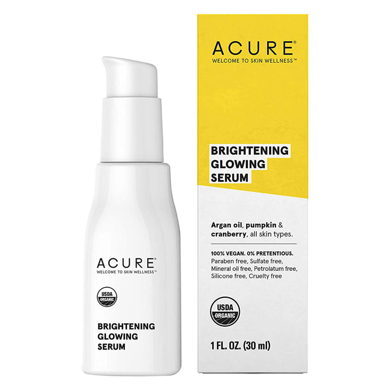 Pump Bottle and Box of Acure Brightening Glowing Serum 1.7 Fluid Ounces