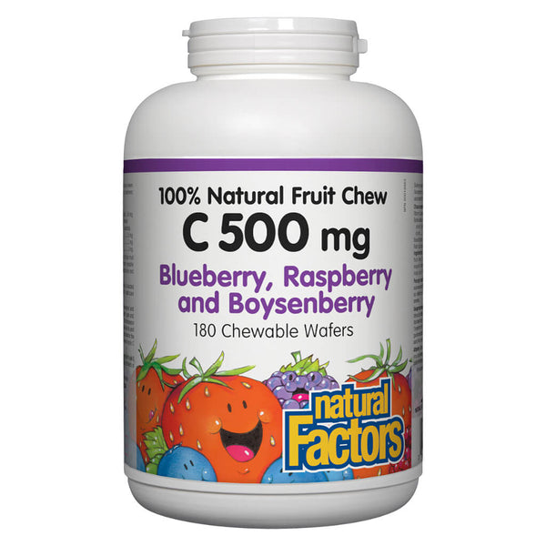 100% Natural Fruit Chew Vitamin C 500 mg Blueberry, Raspberry, and Boysenberry Flavour 180 Chewable Tablets