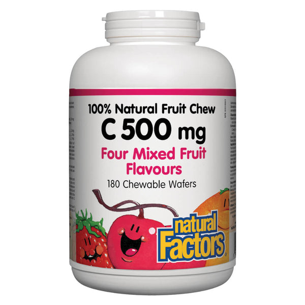 100% Natural Fruit Chew Vitamin C 500 mg Four Mixed Fruit Flavour 180 Chewable Tablets