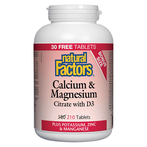 Bottle of Calcium & Magnesium Citrate w/ D3 210 Tablets Bonus Size