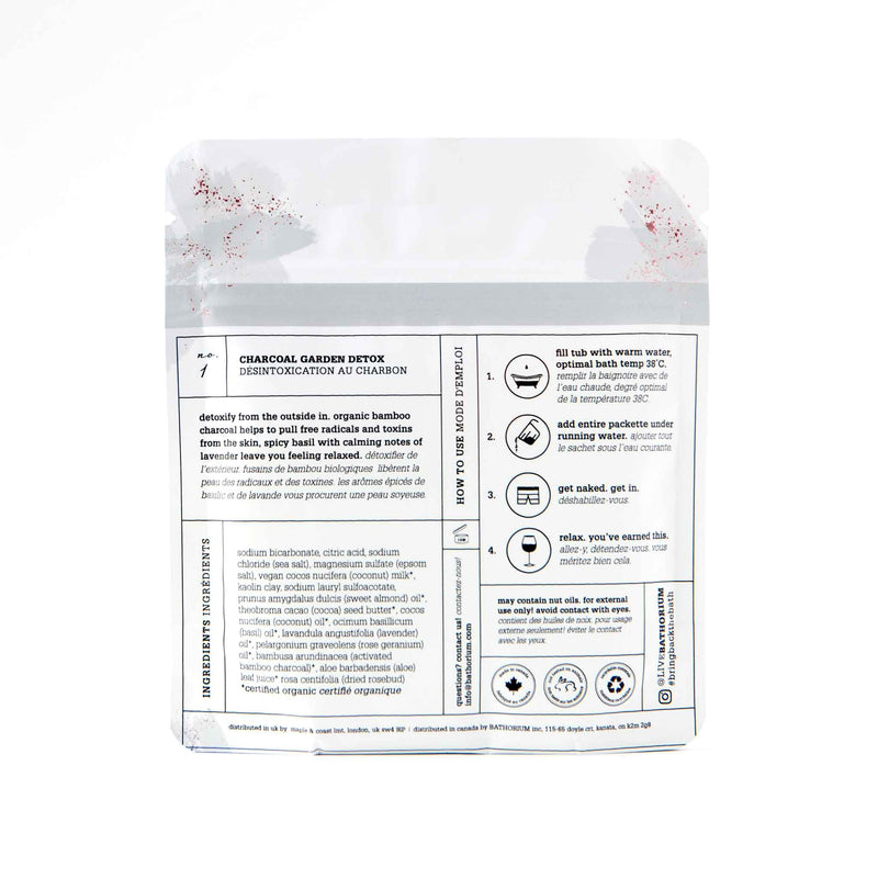 Bag of Bathorium Charcoal Garden Bath Crush 120 Grams Back Label