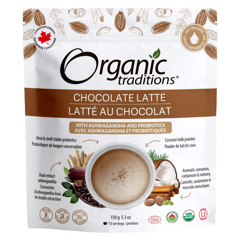 OrganicTraditions ChocolateLatte with AshwagandhaAndProbiotics 150g/5.3oz