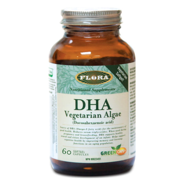 Bottle of Flora DHA - Vegetarian Algae 60 Softgel Capsules