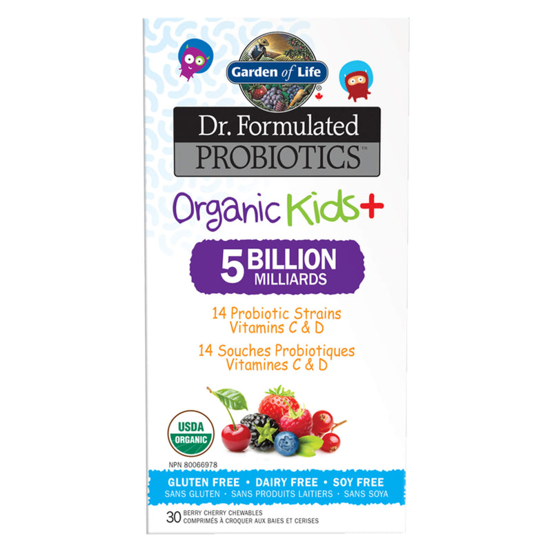 Box of Garden of Life Dr. Formulated Probiotics Organic Kids+ 5 Billion CFU Berry Cherry (Cooler) 30 Chewables