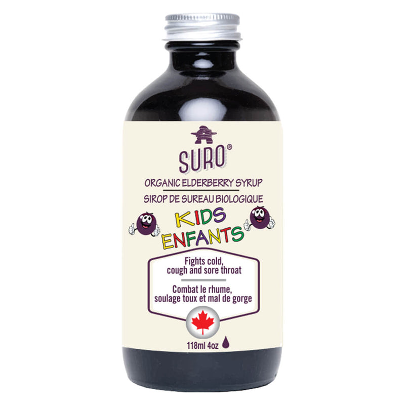 Bottle of Suro Organic Elderberry Syrup for Kids 118 Milliliters