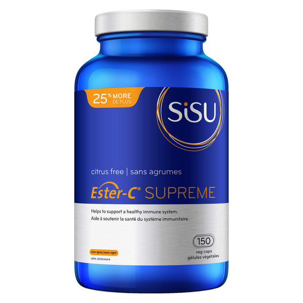 Bottle of Sisu Ester-C Supreme 150 Vegetarian Capsules Bonus Size | Optimum Health Vitamins, Canada