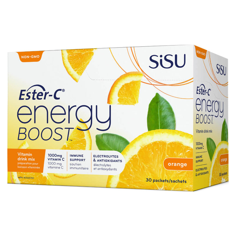 Box of Ester-C Energy Boost Vitamin Drink Mix Orange 30 Packets