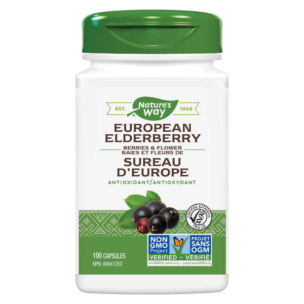 Bottle of Nature's Way European Elderberry 100 Capsules
