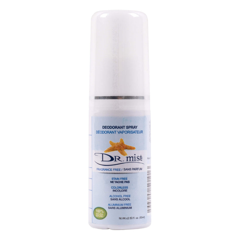 Spray Bottle of Dr. Mist Fragrance Free Deodorant Spray 50 Milliliters