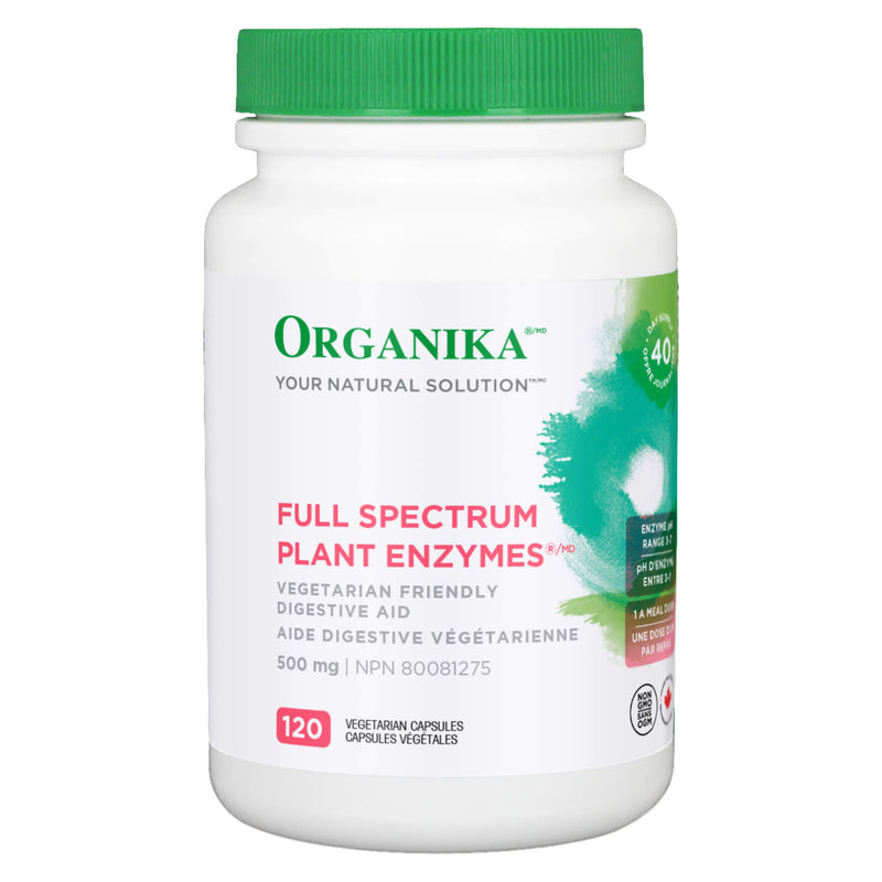 Bottle of Organika Full Spectrum Plant Enzymes 500 mg 120 Vegetarian Capsules