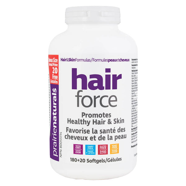 Prairie Naturals Hair Force (180+20 Softgels Bonus Size) | Optimum Health Vitamins, Canada