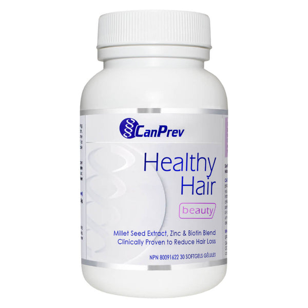 Bottle of CanPrev Healthy Hair 30 Softgels