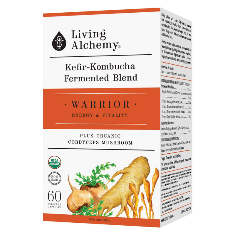 Box of Living Alchemy Kefir-Kombucha Fermented Blend Warrior Energy & Vitality 60 Pullulan Capsules | Optimum Health Vitamins, Canada