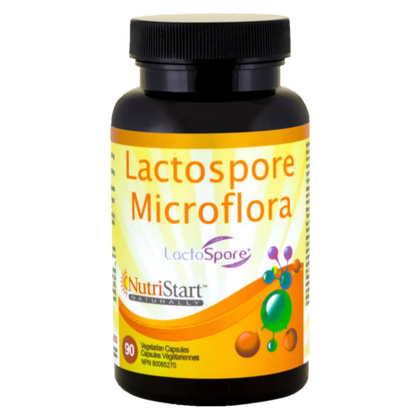 Bottle of NutriStart Lactospore Microflora 90 Vegetarian Capsules
