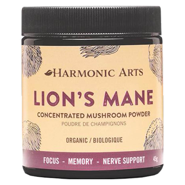 Jar of Harmonic Arts Lion's Mane Concentrated Mushroom Powder 45 Grams