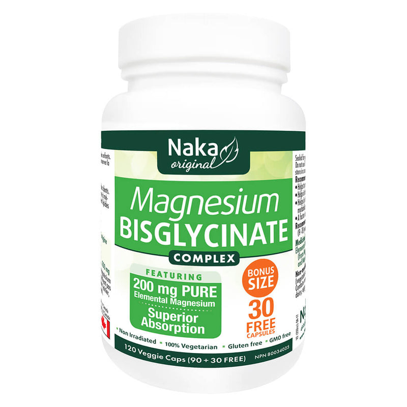 Bottle of Naka Magnesium Bisglycinate Complex 90+30 Capsules Bonus Size