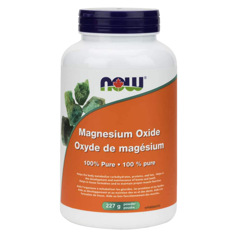 Bottle of NOW Foods Magnesium Oxide Powder 100% Pure 227 Grams | Optimum Health Vitamins, Canada