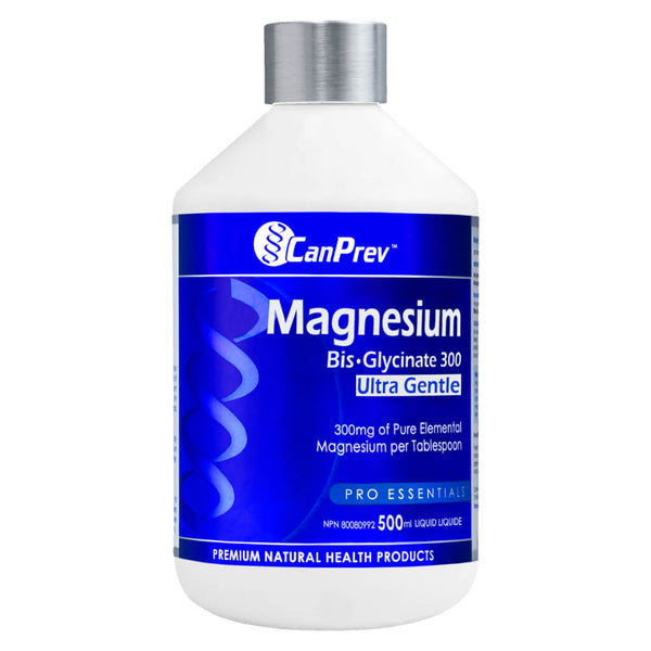 Bottle of CanPrev Magnesium Bisglycinate 300 Ultra Gentle 500 Milliliters