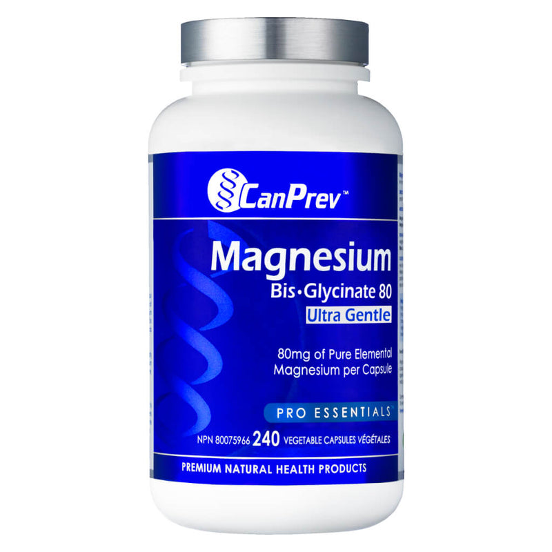 Bottle of CanPrev Magnesium Bisglycinate 80 Ultra Gentle 240 Capsules