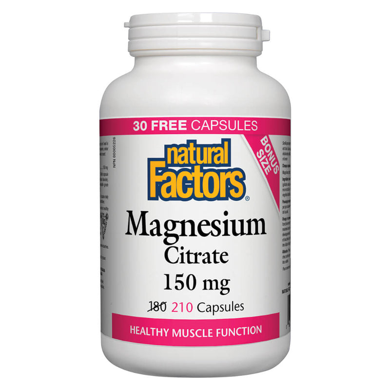 Bottle of Magnesium Citrate 150 mg 210 Capsules Bonus Size