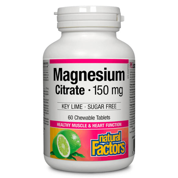 Bottle of Magnesium Citrate 150 mg Key Lime 60 Chewable Tablets